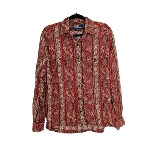 POLO by RALPH LAUREN Men’s Paisley Print Crofts Button Front Shirt Burgundy M